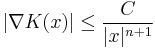 |\nabla K(x)|\le\frac{C}{|x|^{n%2B1}}