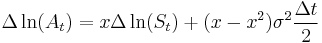 \Delta \ln(A_t)=x \Delta \ln(S_t)%2B(x-x^2)\sigma^2\frac{\Delta t}{2}