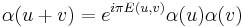 \alpha(u%2Bv) = e^{i\pi E(u,v)}\alpha(u)\alpha(v)\ 