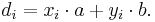 d_i = x_i \cdot a %2B y_i \cdot b.