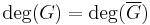 \deg(G)=\deg(\overline{G})