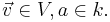 \vec{v}\in V, a\in k.