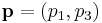 \mathbf{p}=(p_1,p_3)