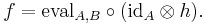 f = \mathrm{eval}_{A,B}\circ(\mathrm{id}_A\otimes h).