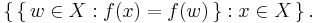 \left\{\, \left\{\, w \in X: f(x)=f(w) \,\right\}  �: x \in X \,\right\}.