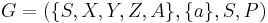 G = (\{S, X, Y, Z, A\}, \{a\}, S, P)