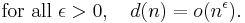 \mbox{for all }\epsilon>0,\quad d(n)=o(n^\epsilon).