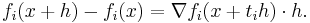 f_i(x%2Bh) - f_i(x) = \nabla f_i (x %2B t_ih) \cdot h.\,