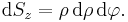 \mathrm{d}S_z= \rho\,\mathrm{d}\rho\,\mathrm{d}\varphi.