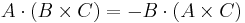 A\cdot(B\times C)= -B\cdot(A\times C)