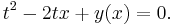  t^2 - 2tx %2B y(x) = 0. \ 