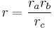 \displaystyle r=\frac{r_ar_b}{r_c} 