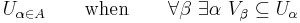 U_{\alpha \in A} \qquad \mbox{when} \qquad \forall \beta \ \exists \alpha \ V_\beta \subseteq U_\alpha