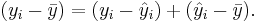 
\begin{align} 
(y_i - \bar{y}) = (y_{i}-\hat{y}_i)%2B(\hat{y}_i - \bar{y}).
\end{align}
