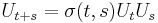  U_{t%2Bs} = \sigma(t,s)  U_t U_s 