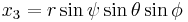 x_3 = r\sin\psi \sin\theta \sin\phi\ 