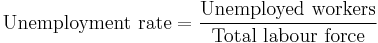 \text{Unemployment rate}=\frac{\text{Unemployed workers}}{\text{Total labour force}}