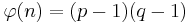 \varphi(n) = (p-1)(q-1)