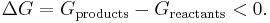 \Delta G=G_{\rm{products}}-G_{\rm{reactants}}<0.\,