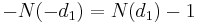 -N(-d_1)=N(d_1)-1\,