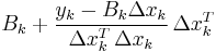  B_k%2B\frac {y_k-B_k \Delta x_k}{\Delta x_k^T \, \Delta x_k} \, \Delta x_k^T  