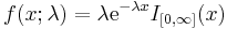 f(x;\lambda)=\lambda \mathrm e^{-\lambda x} I_{[0,\infty]}(x)