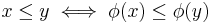 x\leq y\iff\phi(x)\leq\phi(y)