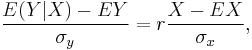 
\frac{E(Y|X)-EY}{\sigma_y} = r\frac{X-EX}{\sigma_x},
