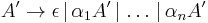 A^\prime \rightarrow \epsilon\, |\, \alpha_1A^\prime\,  |\,  \ldots\, |\, \alpha_nA^\prime