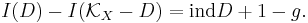  I(D) - I(\mathcal K_X - D) = \mathrm{ind} D %2B 1 - g. \, 