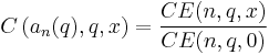 C \left( a_n(q),q,x \right) = \frac{CE(n,q,x)}{CE(n,q,0)}