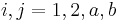 i, j = 1, 2, a, b