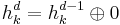 h_k ^d = h ^{d-1} _k \oplus 0