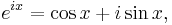 e^{i x} = \cos x %2B i \sin x,\,