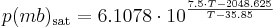 p(mb)_{\mathrm{sat}} = 6.1078 \cdot 10^{\frac{7.5 \cdot T-2048.625}{T-35.85}} 