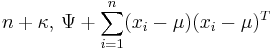 n%2B\kappa ,\, \Psi %2B \sum_{i=1}^n (x_i - \mu) (x_i - \mu)^T  