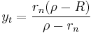 y_t = \frac{ r_n(\rho - R)}{\rho - r_n}