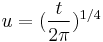 u=(\frac{t}{2\pi})^{1/4}