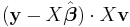 (\mathbf y-X\hat{\boldsymbol{\beta}})\cdot X \mathbf v