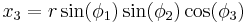 x_3 = r \sin(\phi_1) \sin(\phi_2) \cos(\phi_3) \,