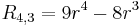 R_{4,3} = 9 r^4-8 r^3