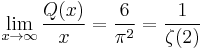 \lim_{x\to\infty} \frac{Q(x)}{x} = \frac{6}{\pi^2} = \frac{1}{\zeta(2)}