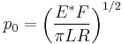 
  p_0=\left(\frac{E^*F}{\pi LR}\right)^{1/2}
