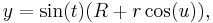 y = \sin(t)(R %2B r \cos(u)),