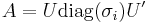 A = U \operatorname{diag}(\sigma_i) U' \,