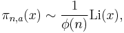 
\pi_{n,a}(x) \sim \frac{1}{\phi(n)}\mathrm{Li}(x),
