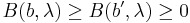 B(b, \lambda) \geq  B(b', \lambda) \geq 0