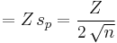 = Z \, s_p =  \frac {Z}{2 \, \sqrt{n}} 