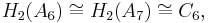 H_2(A_6)\cong H_2(A_7) \cong C_6,