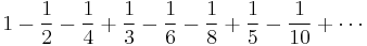 1 - \frac{1}{2} - \frac{1}{4} %2B \frac{1}{3} - \frac{1}{6} - \frac{1}{8} %2B \frac{1}{5} - \frac{1}{10} %2B \cdots